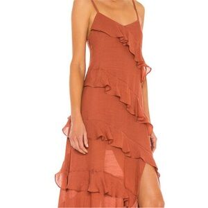 MINKPINK Leah Midi Dress Rust Orange Size Large